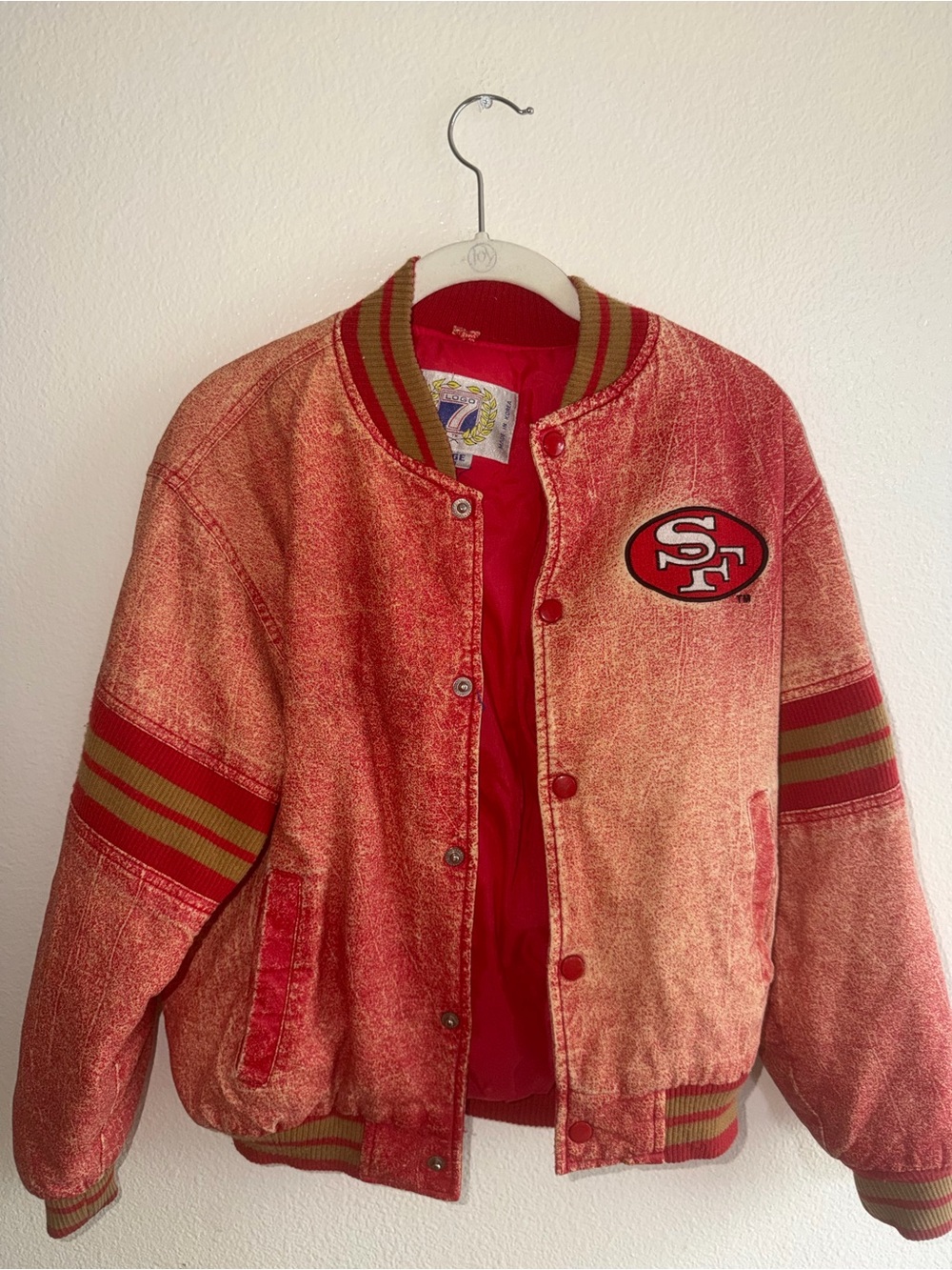 Vintage LOGO 7 San Francisco 49ers Red and Gold Kids Puffer Jacket